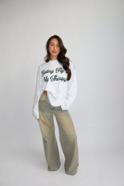 Priority Longsleeve; Getting Fly is my Therapy Longsleeve - Wit