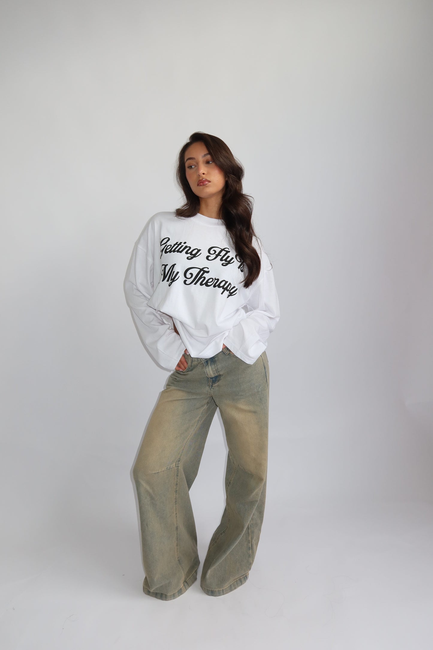 Priority Longsleeve; Getting Fly is my Therapy Longsleeve - Wit