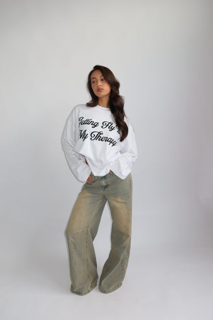 Priority Longsleeve; Getting Fly is my Therapy Longsleeve - Wit