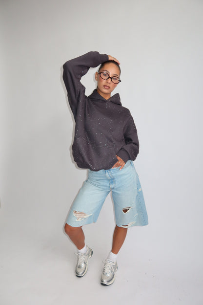 Priority hoodie; Priority Rhinestone hoodie - Grijs