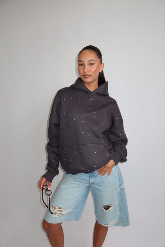 Priority hoodie; Priority Rhinestone hoodie - Grijs