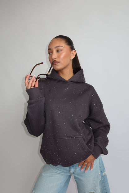 Priority hoodie; Priority Rhinestone hoodie - Grijs