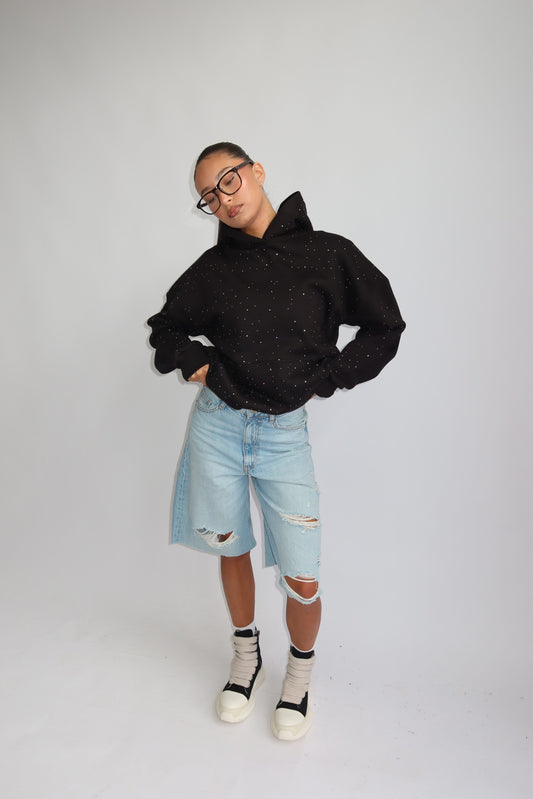 Priority hoodie; Priority Rhinestone hoodie - Zwart