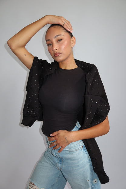 Priority hoodie; Priority Rhinestone hoodie - Zwart