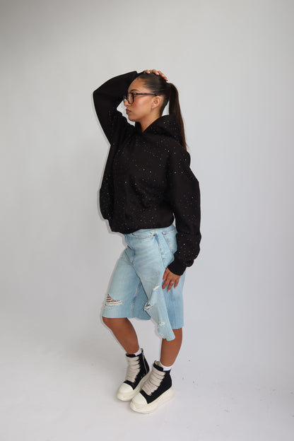 Priority hoodie; Priority Rhinestone hoodie - Zwart