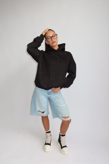 Priority hoodie; Priority Rhinestone hoodie - Zwart