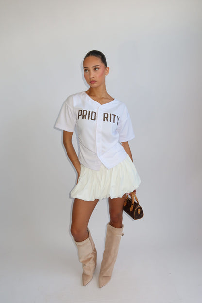 Priority t-shirt dames; Baseball buttoned jersey with Leopard patches - White/ Wit | Tee Time collectie