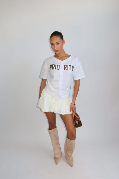 Priority t-shirt dames; Baseball buttoned jersey with Leopard patches - White/ Wit | Tee Time collectie