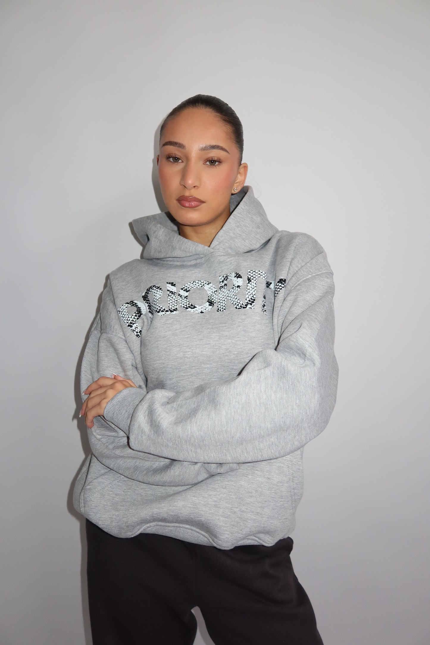 Priority hoodie; Priority Snakeprint hoodie AW25 - Marl Grey (Lichtgrijs)