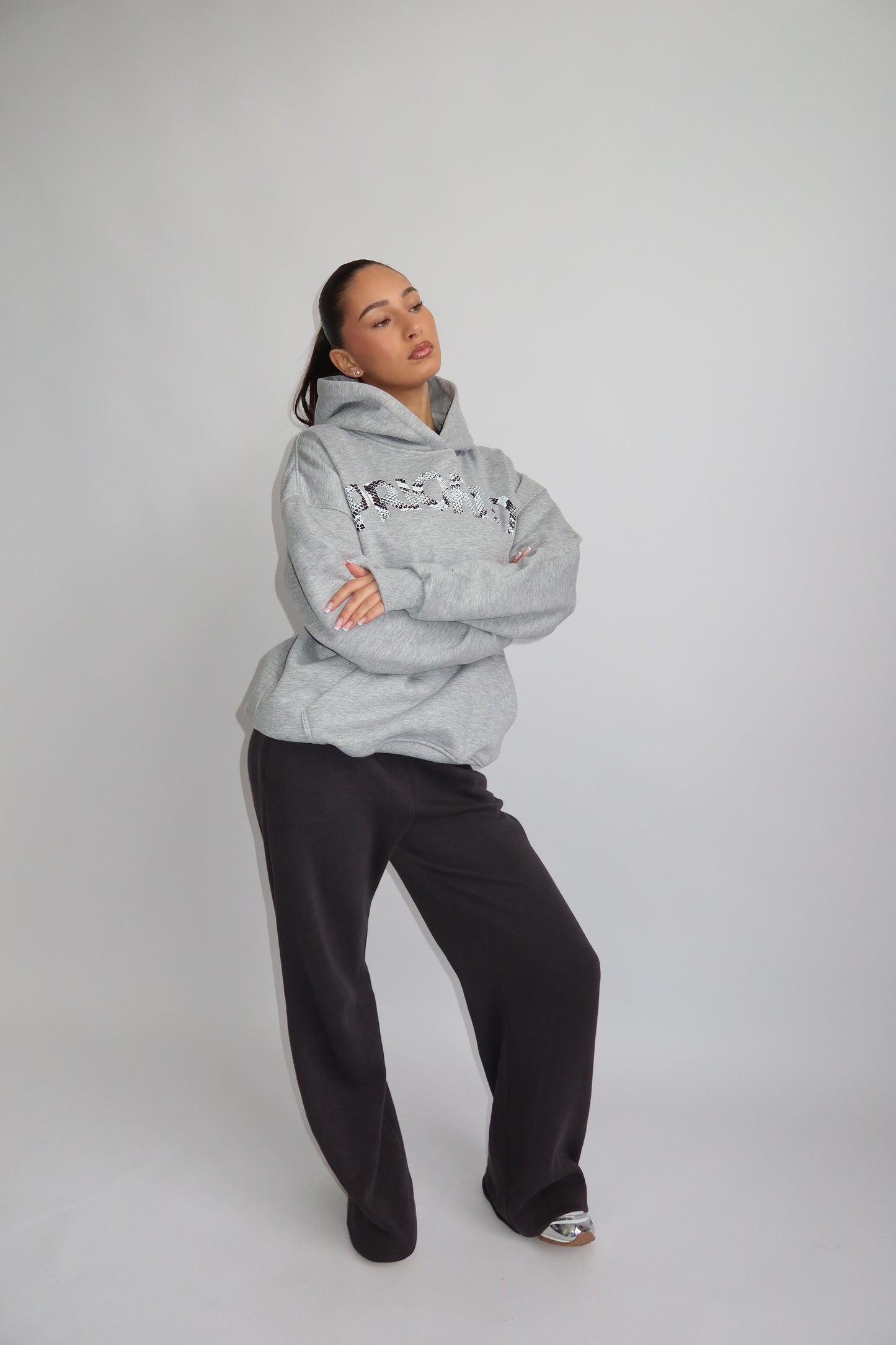 Priority hoodie; Priority Snakeprint hoodie AW25 - Marl Grey (Lichtgrijs)