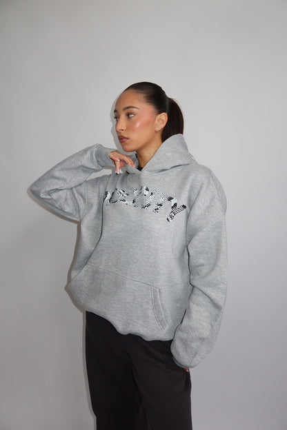 Priority hoodie; Priority Snakeprint hoodie AW25 - Marl Grey (Lichtgrijs)