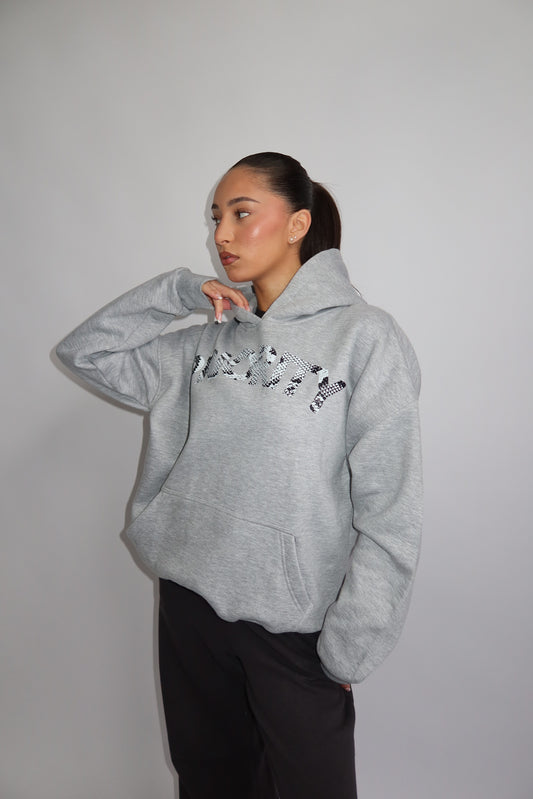 Priority hoodie; Priority Snakeprint hoodie AW25 - Marl Grey (Lichtgrijs)