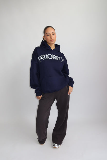 Priority hoodie; Priority Snakeprint hoodie AW25 - Marine Blue (Marineblauw/ Navy)