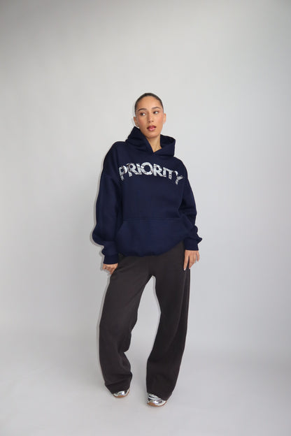 Priority hoodie; Priority Snakeprint hoodie AW25 - Marine Blue (Marineblauw/ Navy)