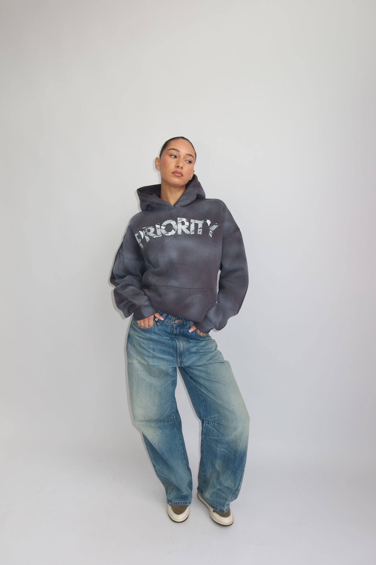 Priority hoodie; Priority Snakeprint hoodie AW25 - Denim Grey (Washed Grijs)
