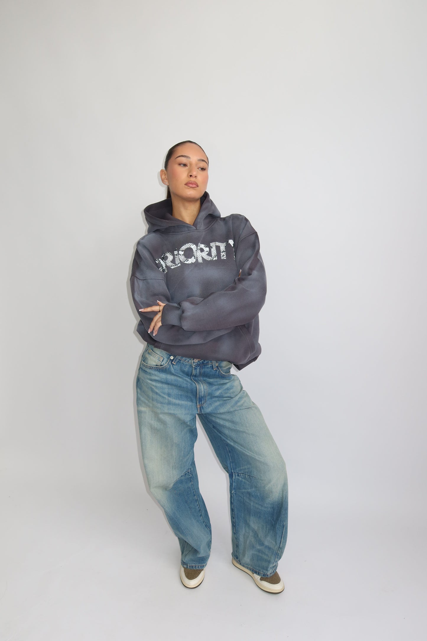Priority hoodie; Priority Snakeprint hoodie AW25 - Denim Grey (Washed Grijs)