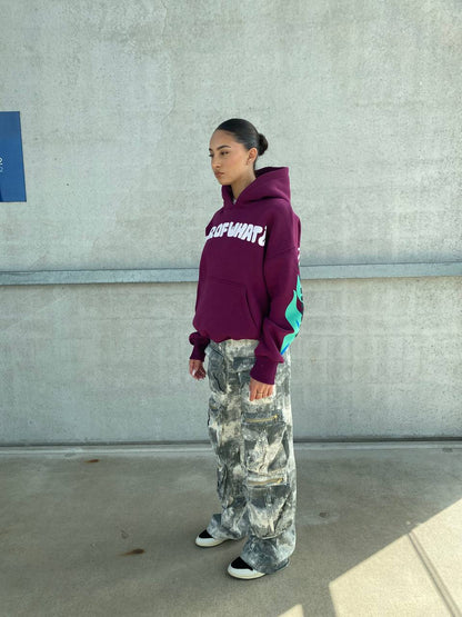 Priority hoodie: Fear of what hoodie -Multiple puff print - Bordeaux