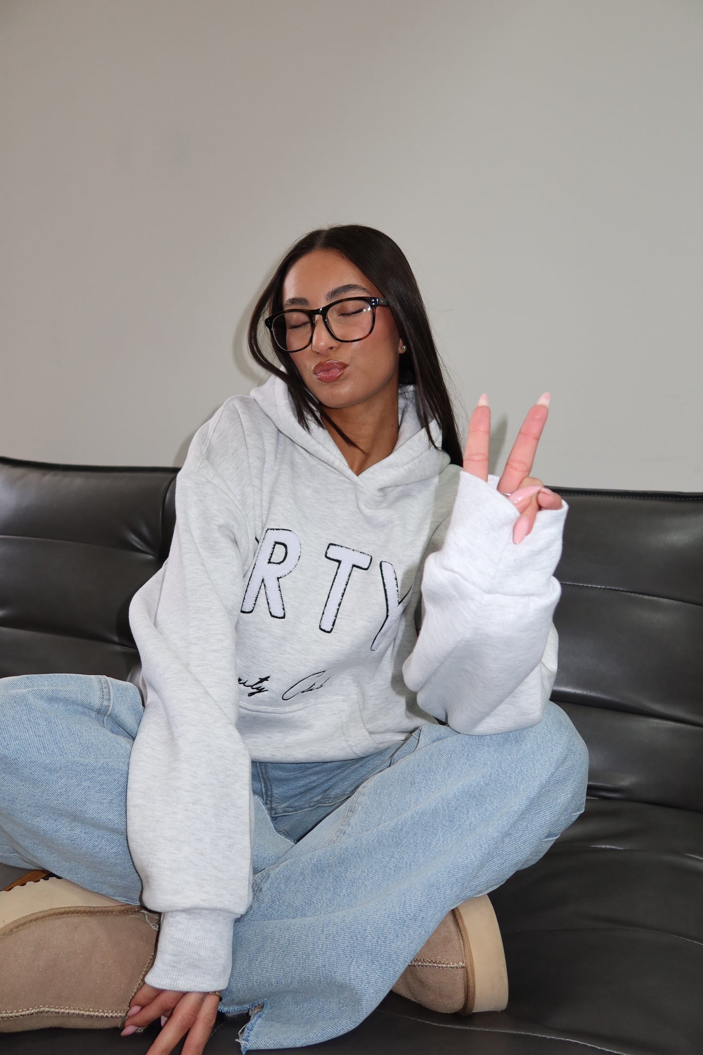 Priority hoodie; Priority teddy patch hoodie - Lichtgrijs (Melange Gray)