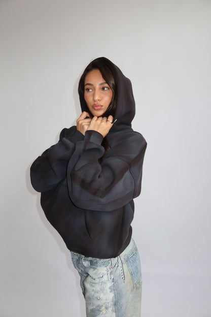 Priority hoodie; Priority Rhinestone zip-up vest AW25 - Zwart (Washed Black)