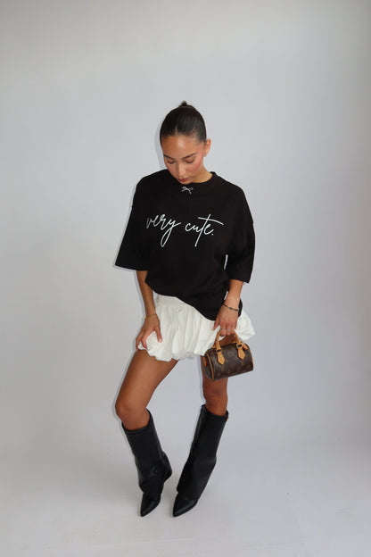 Priority t-shirt dames; 'The very cute' oversized Tee - Black/ Zwart | Tee Time collectie