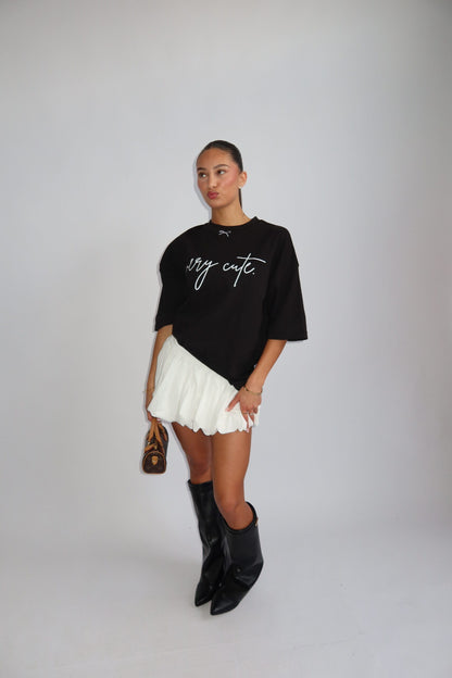 Priority t-shirt dames; 'The very cute' oversized Tee - Black/ Zwart | Tee Time collectie