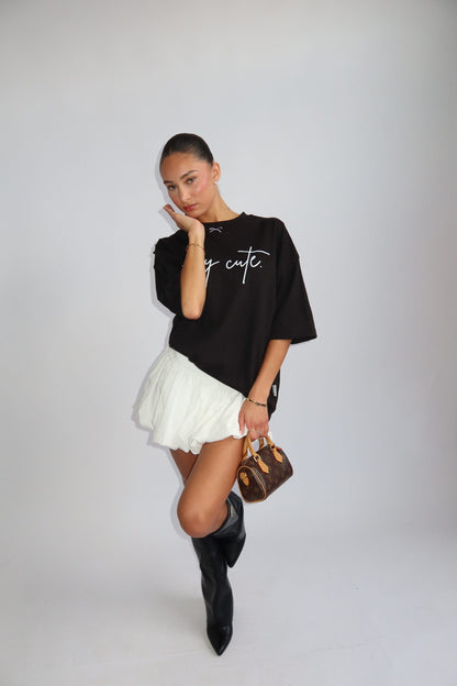 Priority t-shirt dames; 'The very cute' oversized Tee - Black/ Zwart | Tee Time collectie
