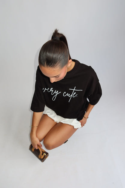 Priority t-shirt dames; 'The very cute' oversized Tee - Black/ Zwart | Tee Time collectie