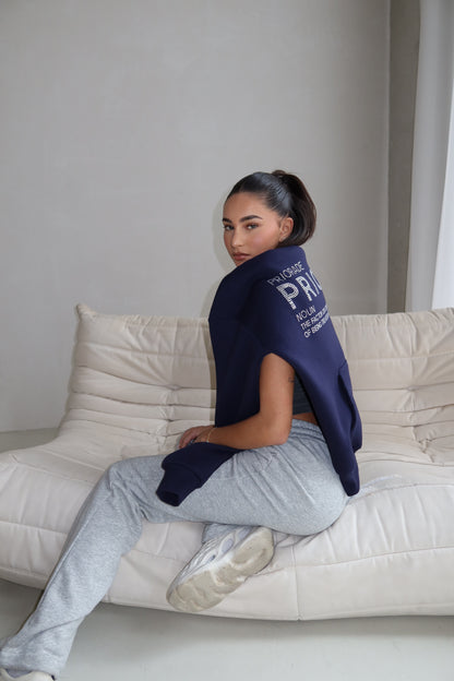 Priority hoodie: Priority strass hoodie - Marine blauw/ Midnight Blue - Priority Rhinestone hoodie