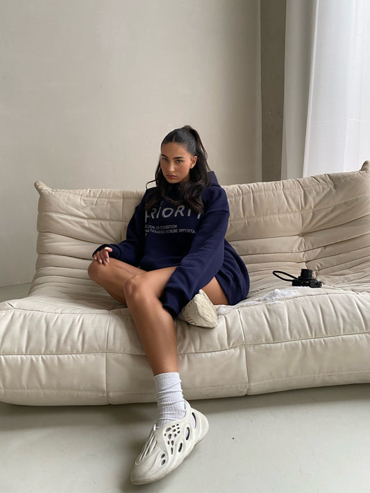 Priority hoodie: Priority strass hoodie - Marine blauw/ Midnight Blue - Priority Rhinestone hoodie
