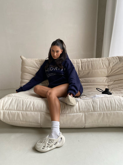 Priority hoodie: Priority strass hoodie - Marine blauw/ Midnight Blue - Priority Rhinestone hoodie