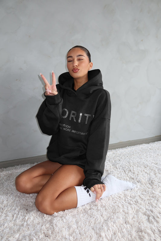 Priority hoodie: Priority strass hoodie - Zwart - Priority Rhinestone hoodie