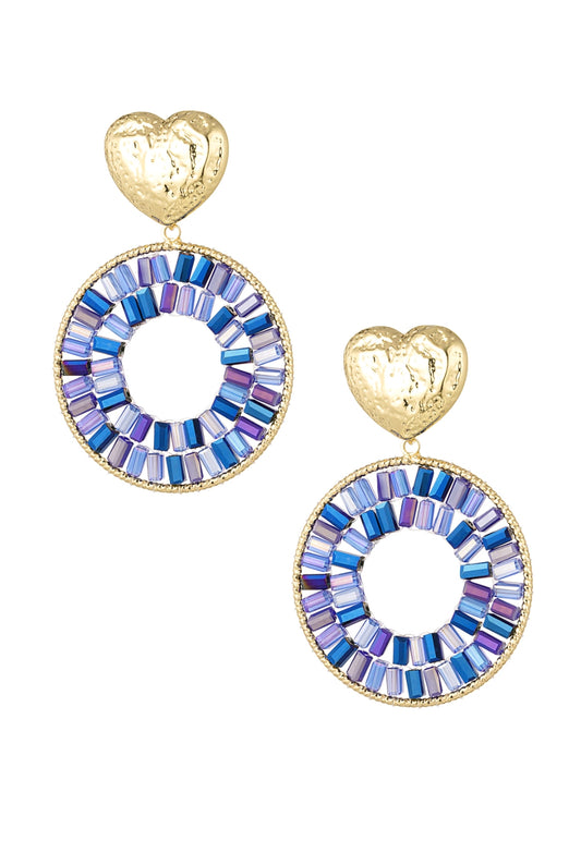 Ronde statement oorbellen met hart detail - Donkerblauw