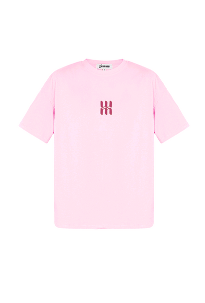 Gimme licht roze dames t-shirt met fuchsia roze tekst/ logo; 'MM' - Licht roze/ Fuchsia | Tee Time collectie