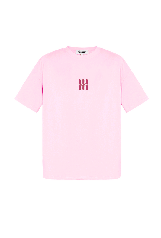 Gimme licht roze dames t-shirt met fuchsia roze tekst/ logo; 'MM' - Licht roze/ Fuchsia | Tee Time collectie