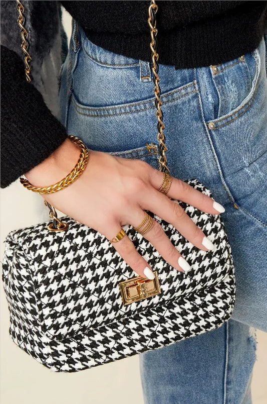 Pied de Poule damestas - Zwart / Wit