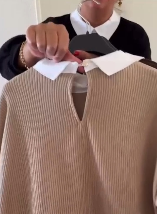 Riri - Beige dames Rib trui met Sierblouse | Selflove collectie