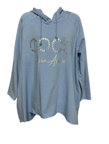Coco Amour; Grote maten dames zomer hoodie - Blauw | Lente & Pastels collectie