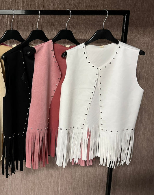 Boho suedine dames gilet - Poederroze