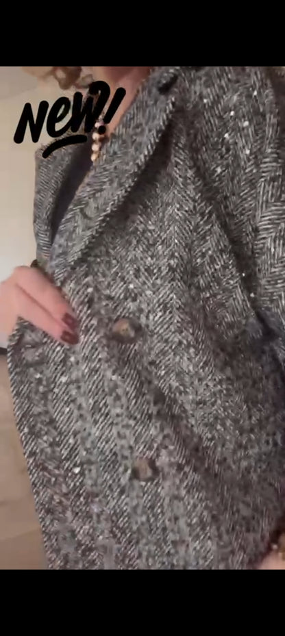 Korte tussenjas dames/ mouwloos vest met kleurloze lovertjes en visgraat patroon - Zwart | Fall4me collectie 2.0