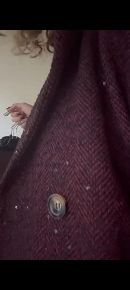 Korte tussenjas dames/ mouwloos vest met kleurloze lovertjes en visgraat patroon - Bordeaux | Fall4me collectie 2.0