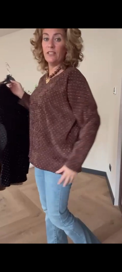 Velours dames top met strass - Bruin | Fall4me collectie 2.0