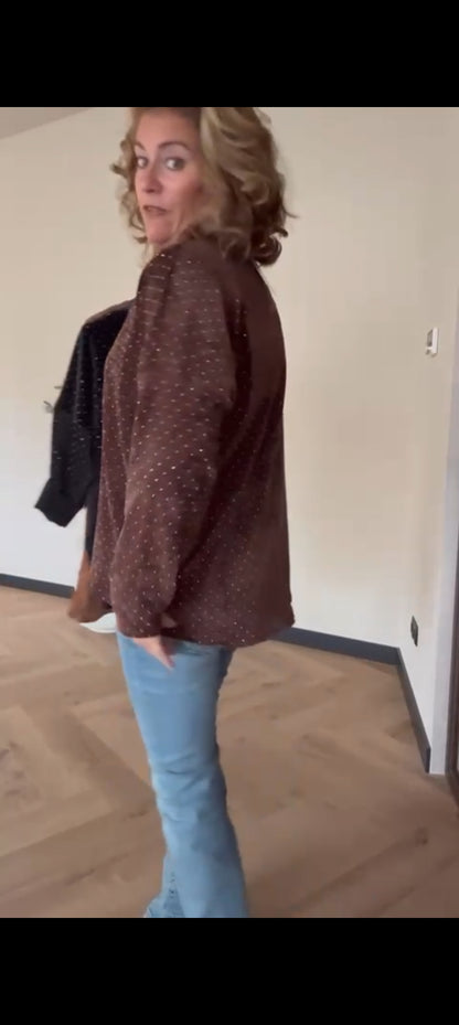 Velours dames top met strass - Bruin | Fall4me collectie 2.0