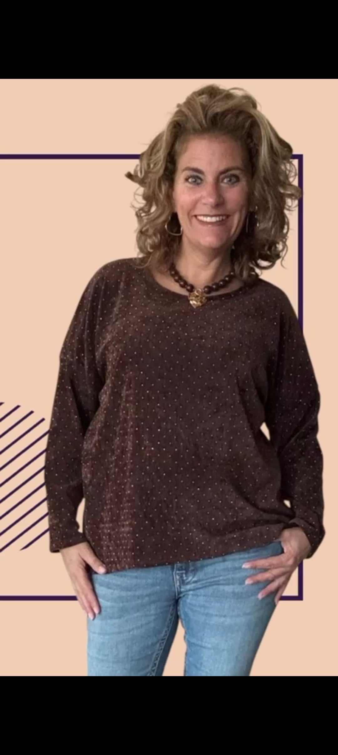 Velours dames top met strass - Bruin | Fall4me collectie 2.0