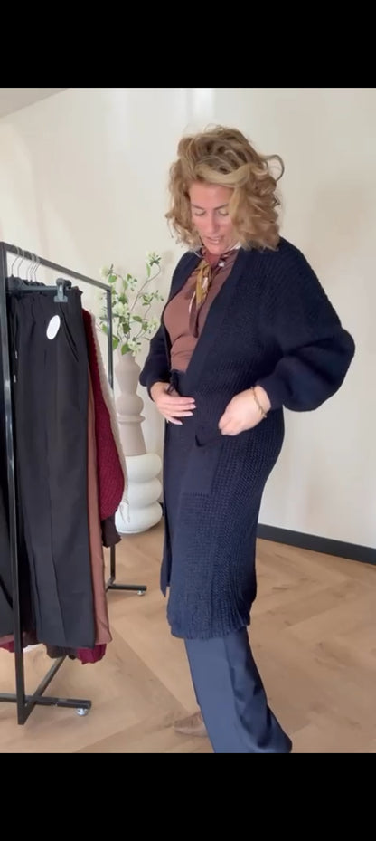 Lang gebreid vest dames met zakken; Lyna - Navy/ Marineblauw | Fall4me collectie 2.0