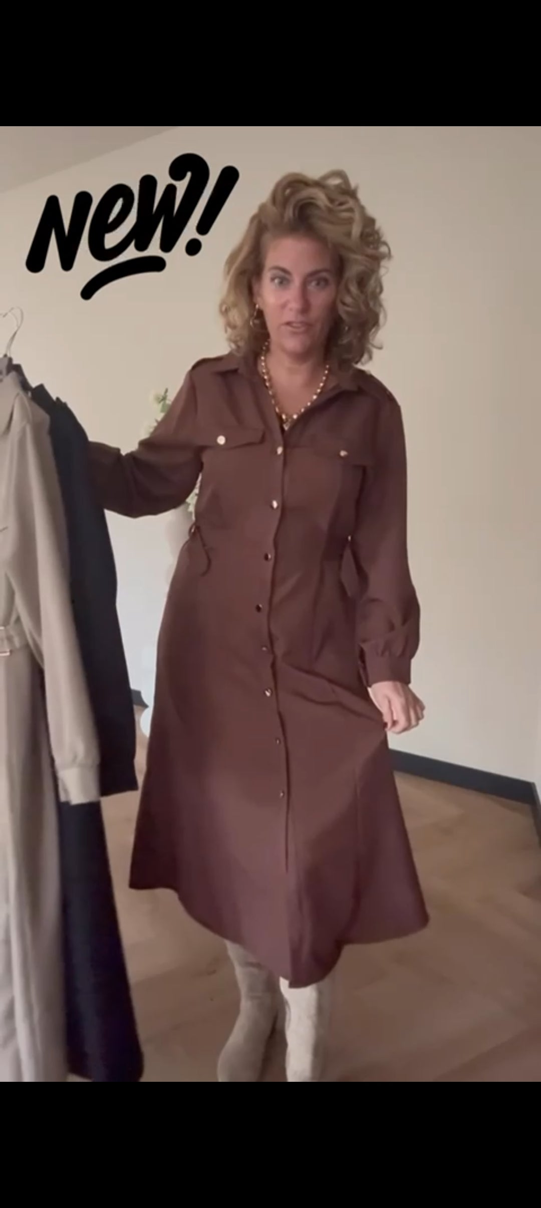 Doorknoopjurk/ doorknoop blousejurk dames van travelstof - Taupe | Fall4me collectie 2.0