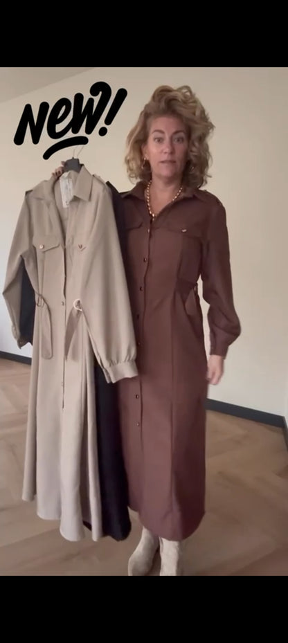 Doorknoopjurk/ doorknoop blousejurk dames van travelstof - Taupe | Fall4me collectie 2.0
