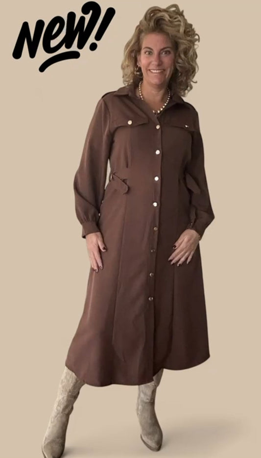 Doorknoopjurk/ doorknoop blousejurk dames van travelstof - Bruin | Fall4me collectie 2.0
