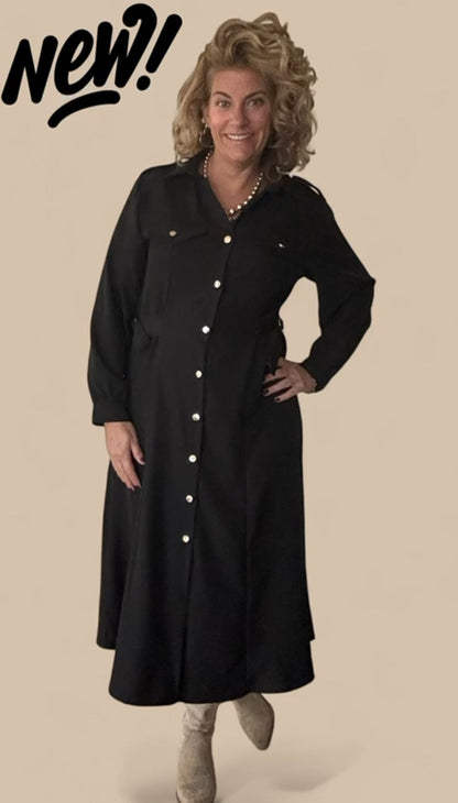 Doorknoopjurk/ doorknoop blousejurk dames van travelstof - Zwart | Fall4me collectie 2.0