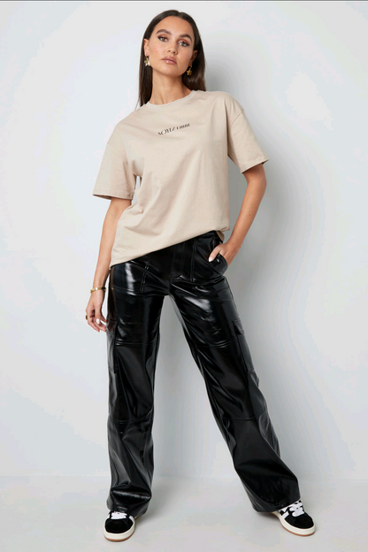 Gimme t-shirt dames met tekst; Soyez Libre - Beige | Tee Time collectie