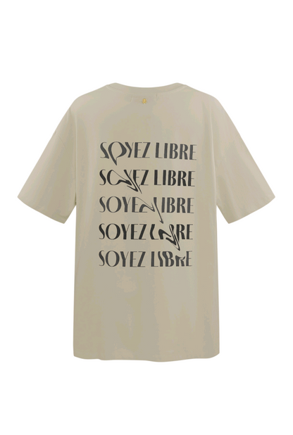 Gimme t-shirt dames met tekst; Soyez Libre - Beige | Tee Time collectie